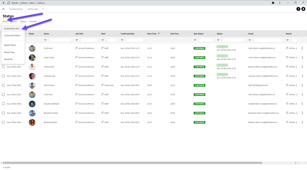 Customising Table Data